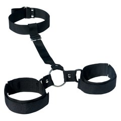 Ошейник с наручниками Sex and Mischief - Shadow Neck & Wrist Restraint, для рук и ног, тканевый, Чорний