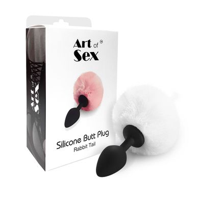 Силиконовая анальная пробка М Art of Sex - Silicone Butt plug Rabbit Tail, Белый