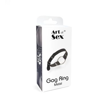 Кляп металеве кільце з натуральної шкіри Art of Sex - Gag Ring Metal, Чорний
