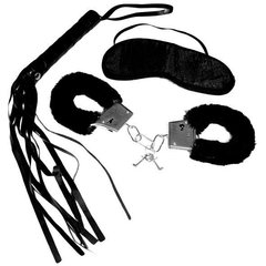 Набор для начинающих Sex and Mischief - Intro to S&M Kit Black (наручники, маска, флоггер), Чорний